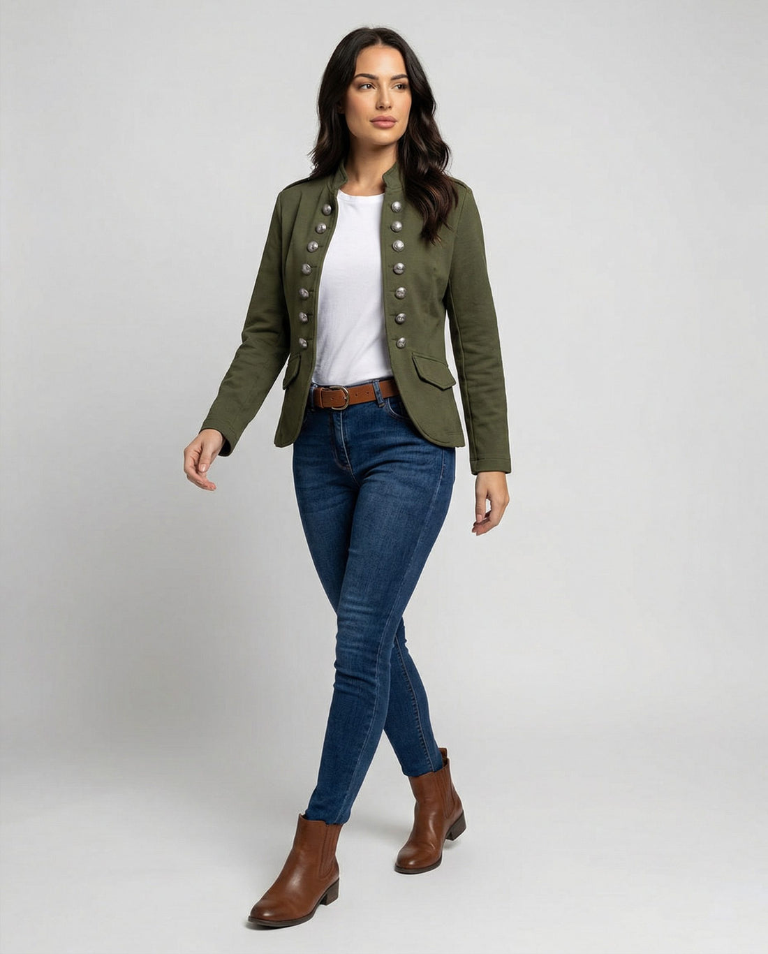Damen Kurzblazer mit Stehkragen und Knopfleiste