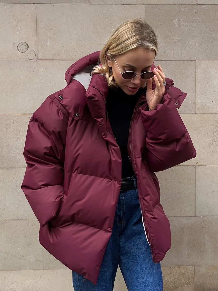 Damen Kurze Daunenjacke mit Kapuze