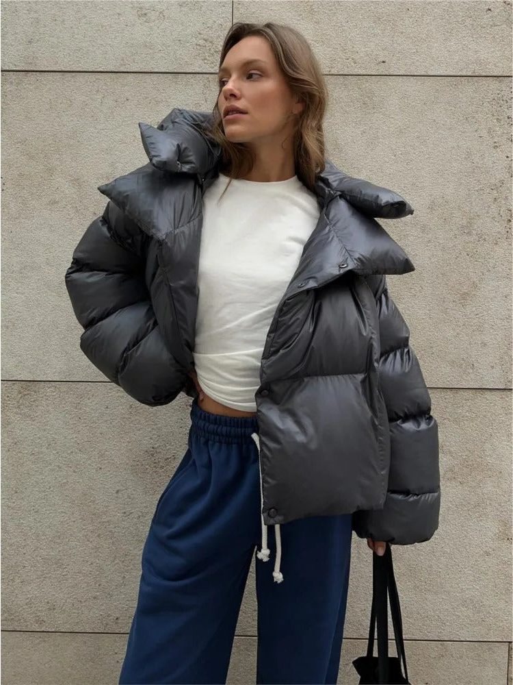 Damen Kurze Daunenjacke mit Kapuze - View 4