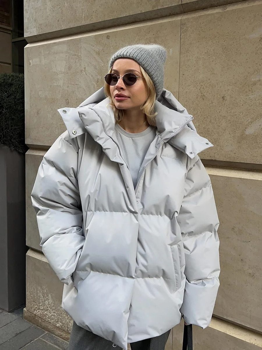 Damen Kurze Daunenjacke mit Kapuze - View 8