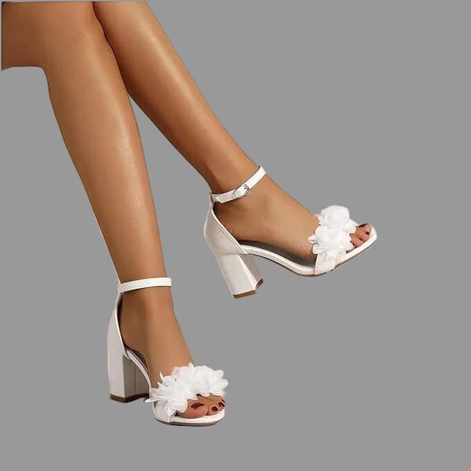 Damen Sandalen mit Blumenverzierung und Knöchelriemen - View 9
