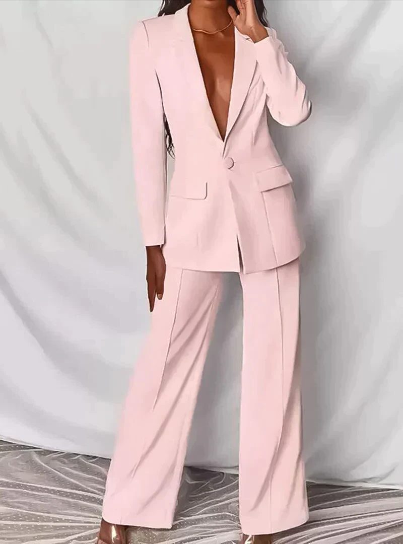 Damen Oversized Blazer Anzug Zweiteiler - Rosa