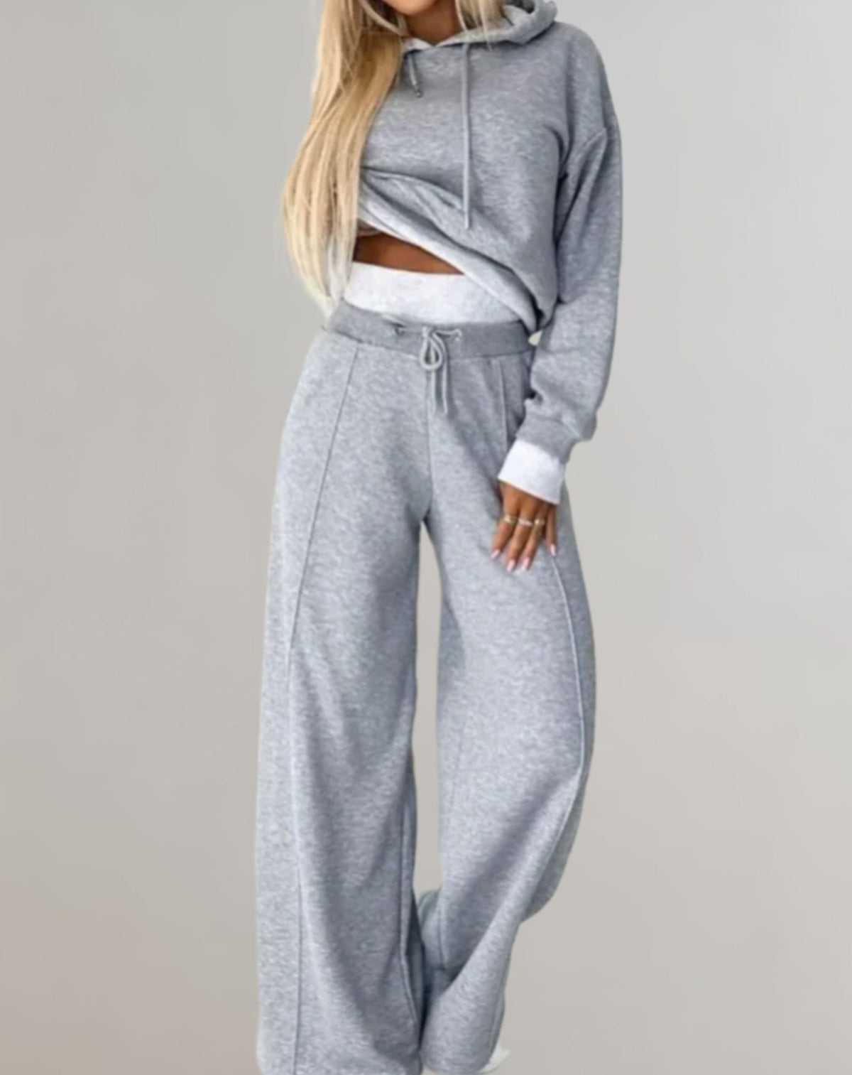 Damen Hoodie und Weite Hose Jogginganzug - Grau