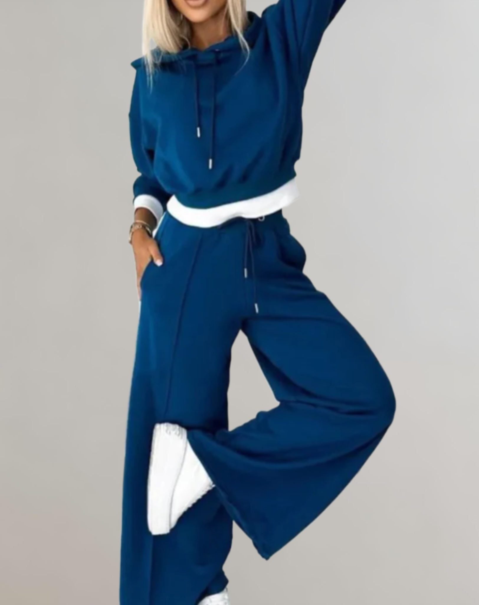 Damen Hoodie und Weite Hose Jogginganzug - Blau