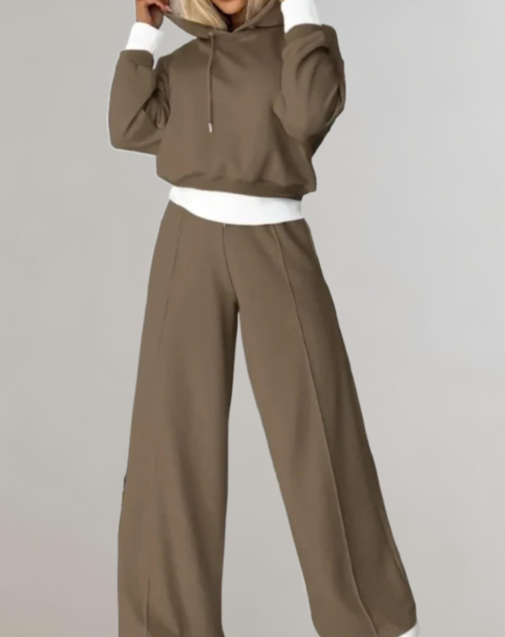 Damen Hoodie und Weite Hose Jogginganzug - Braun