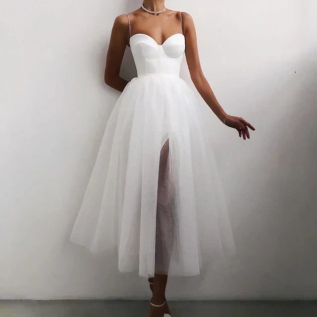 Damen Tüll-Korsett Abendkleid A-Linie - Weiss