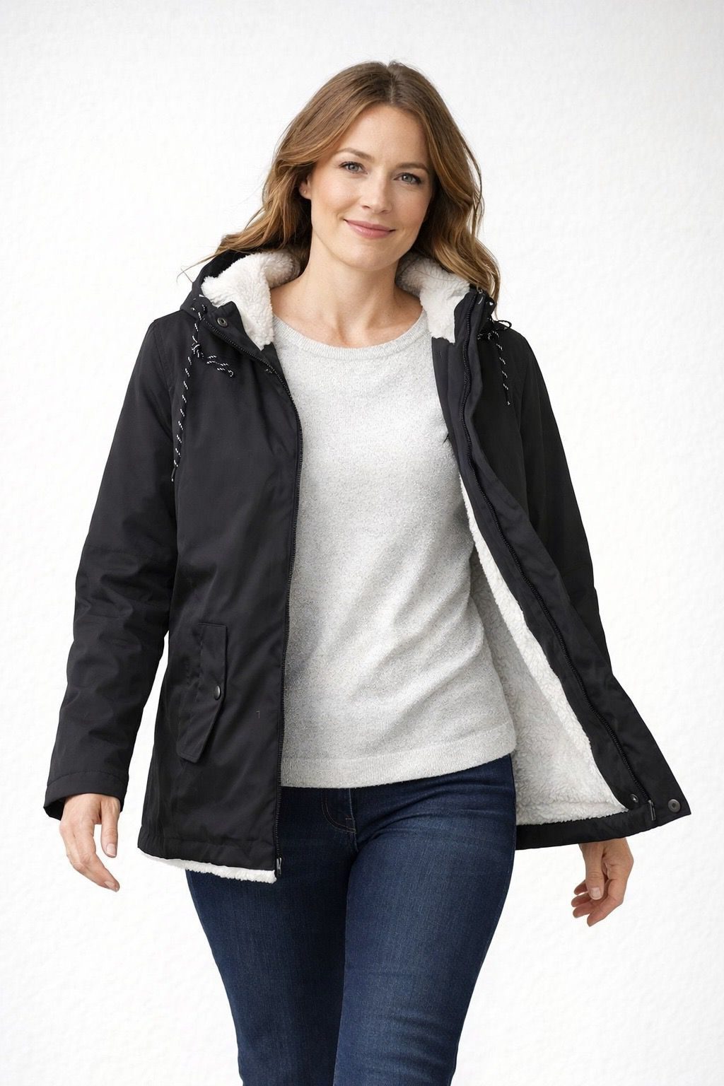 Damen Winterjacke mit Kapuze und Fleecefutter