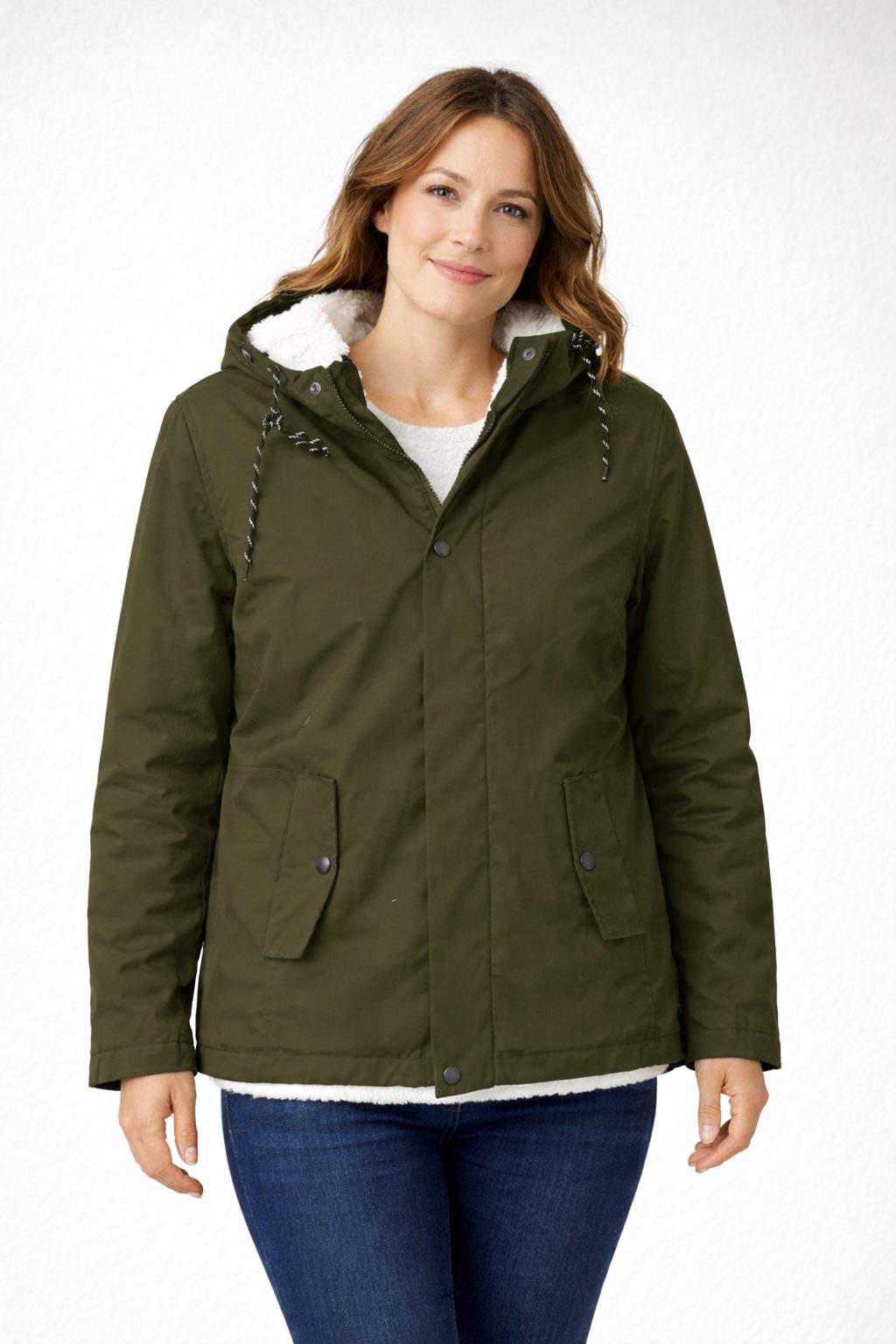 Damen Winterjacke mit Kapuze und Fleecefutter - Grün