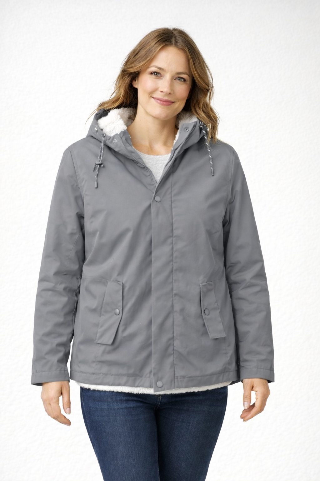 Damen Winterjacke mit Kapuze und Fleecefutter - Grau