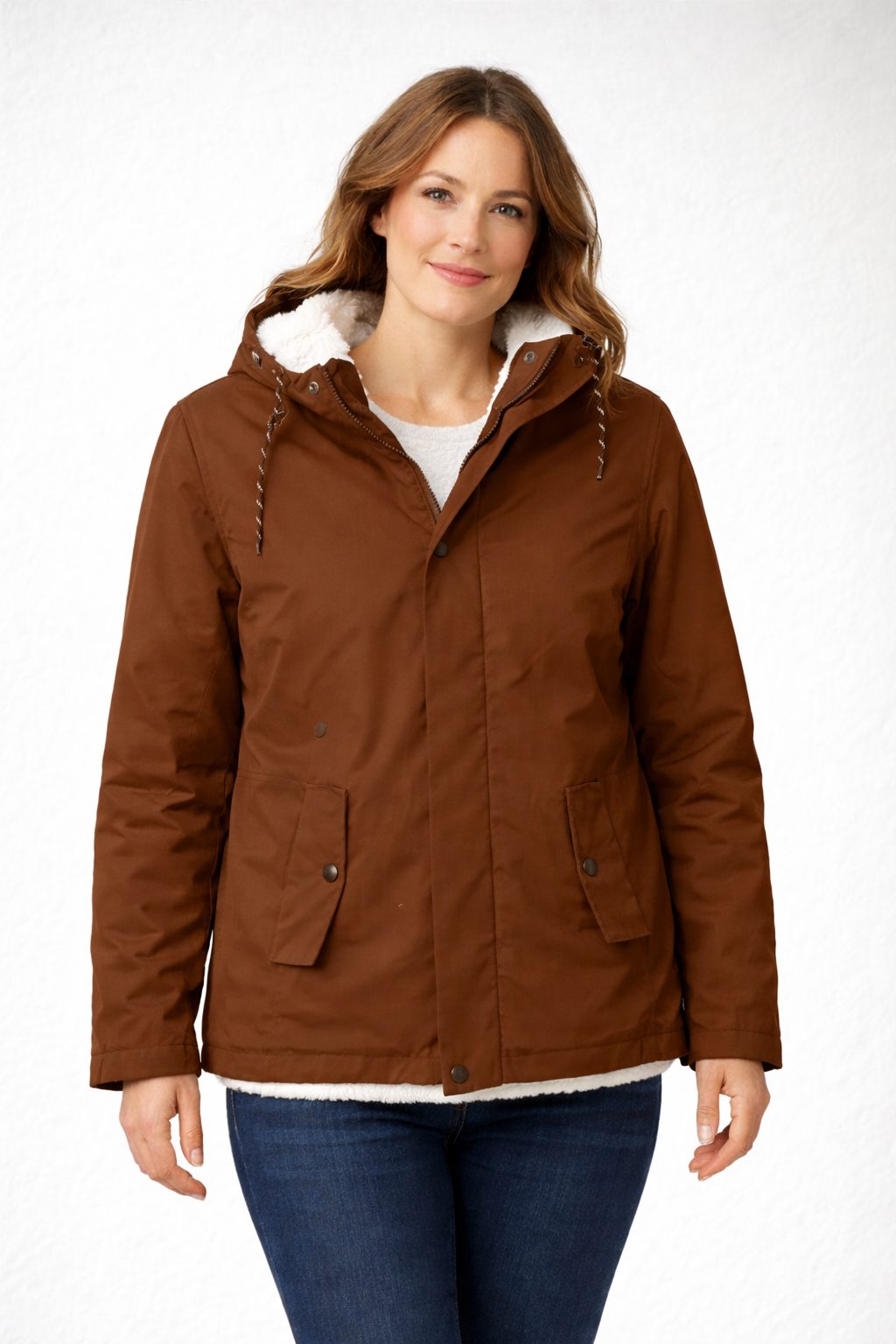 Damen Winterjacke mit Kapuze und Fleecefutter - Khaki