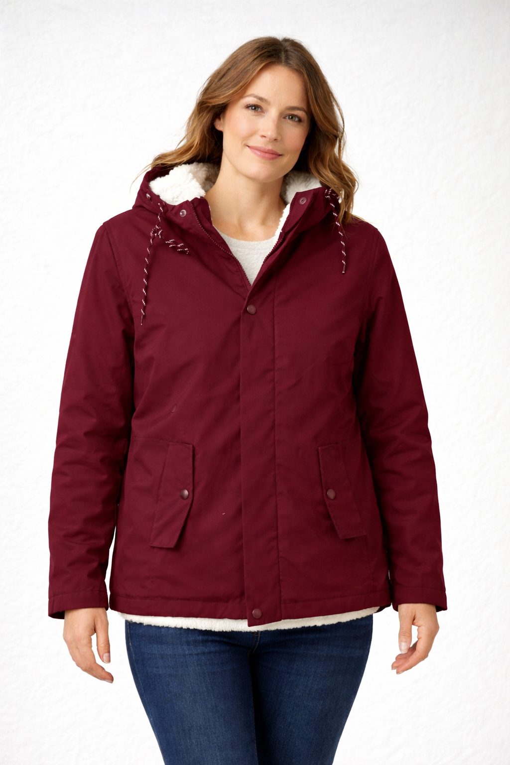 Damen Winterjacke mit Kapuze und Fleecefutter - Rot