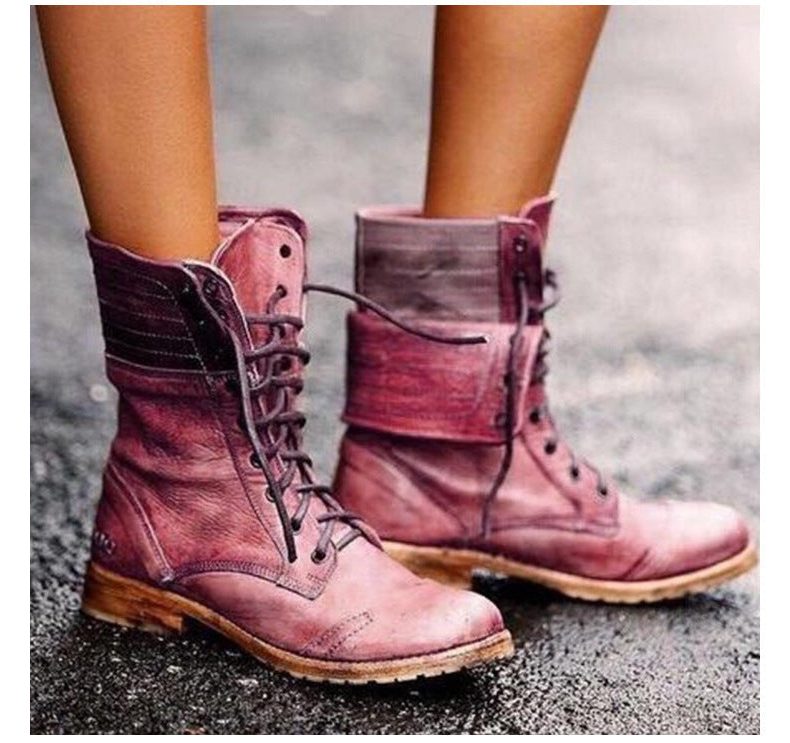 Damen Schnürstiefel mit Schnürung Vorne - Rot