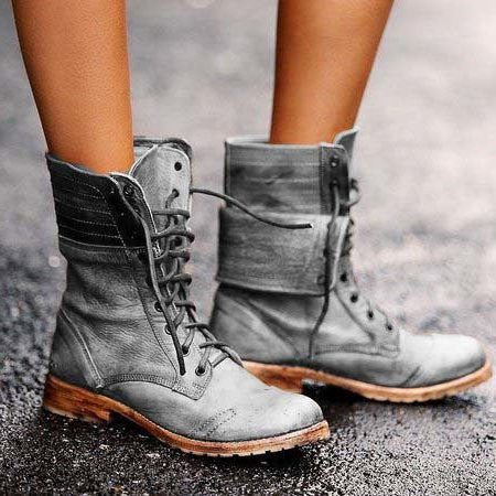 Damen Schnürstiefel mit Schnürung Vorne - Grau