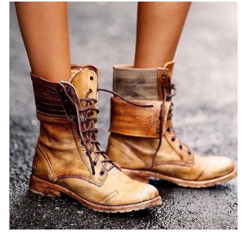 Damen Schnürstiefel mit Schnürung Vorne - Khaki