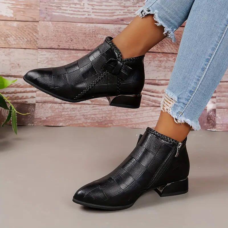 Damen Spitzige Zehenpartie Stiefeletten mit Reissverschluss - Schwarz
