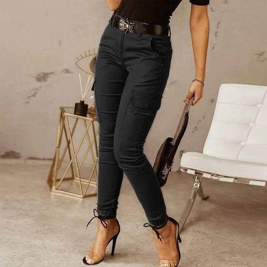 Damen Cargohose mit Taschen - Schwarz