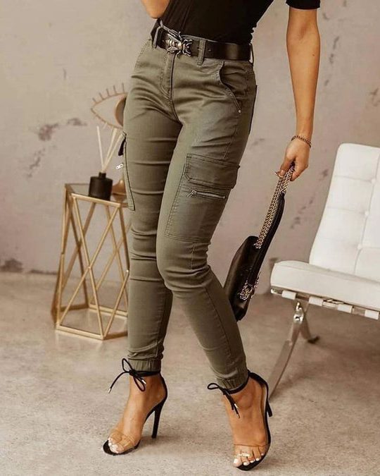 Damen Cargohose mit Taschen - Grün