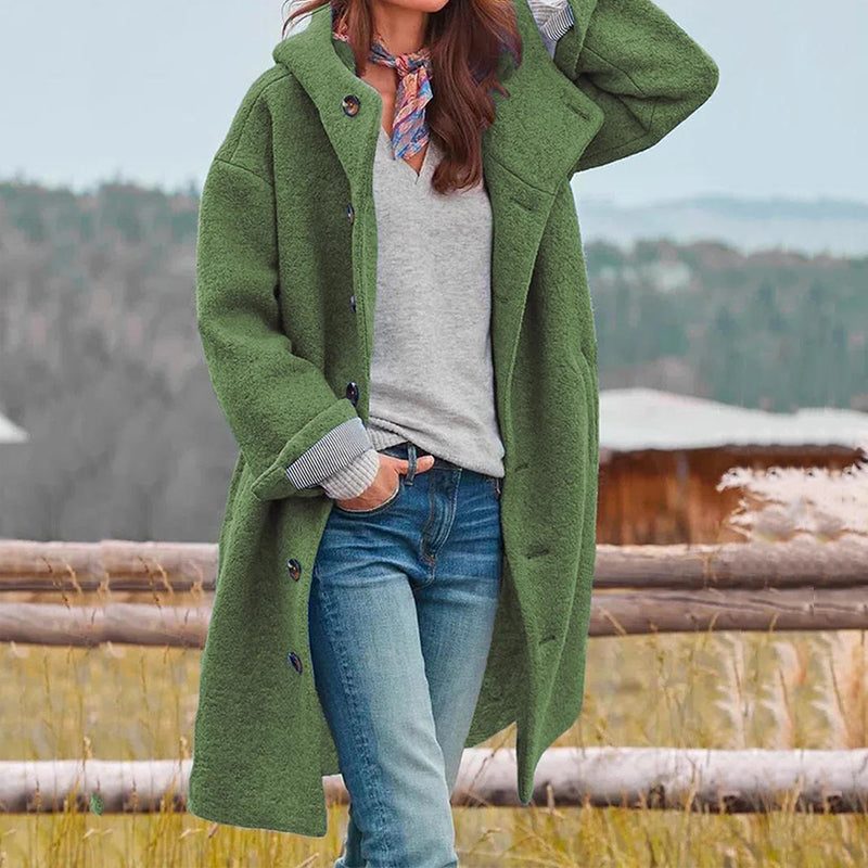 Damen Langer Wollmantel mit Knopfleiste
