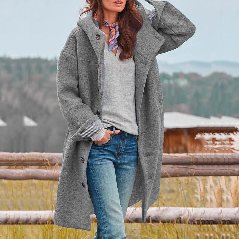 Damen Langer Wollmantel mit Knopfleiste - Grau