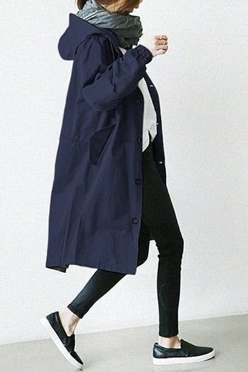 Oversize Windbreaker mit Kapuze und Knopfleiste für Damen - Marineblau