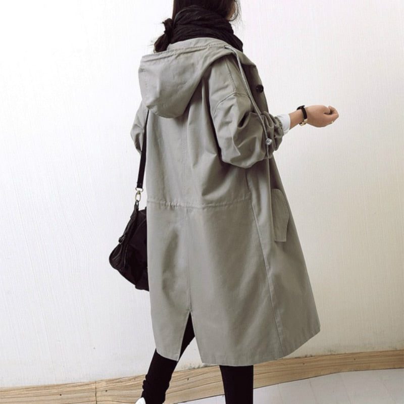 Oversize Windbreaker mit Kapuze und Knopfleiste für Damen - Grau