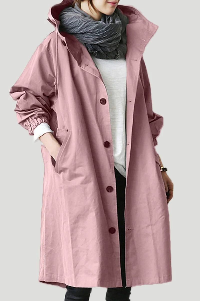 Oversize Windbreaker mit Kapuze und Knopfleiste für Damen - Rosa