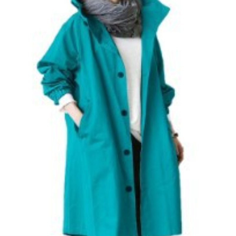 Oversize Windbreaker mit Kapuze und Knopfleiste für Damen - Tiefblau