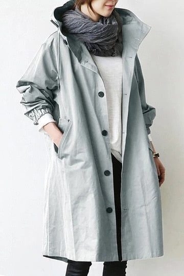 Oversize Windbreaker mit Kapuze und Knopfleiste für Damen - Helles Blau
