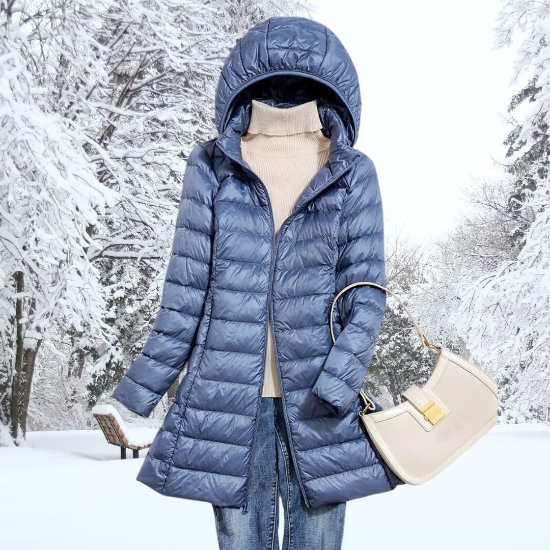 Oversized Steppmantel mit Kapuze für Damen - Blau