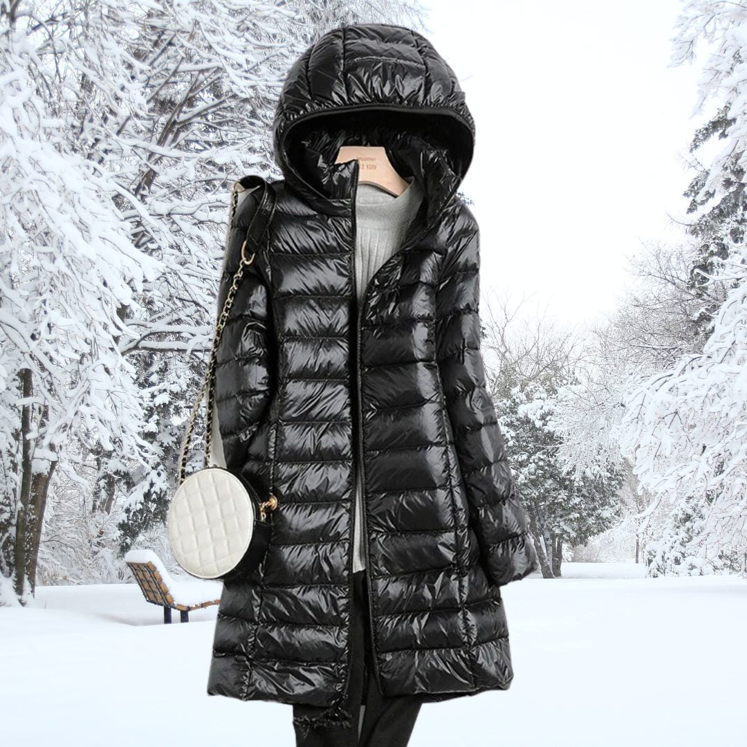 Oversized Steppmantel mit Kapuze für Damen - Schwarz