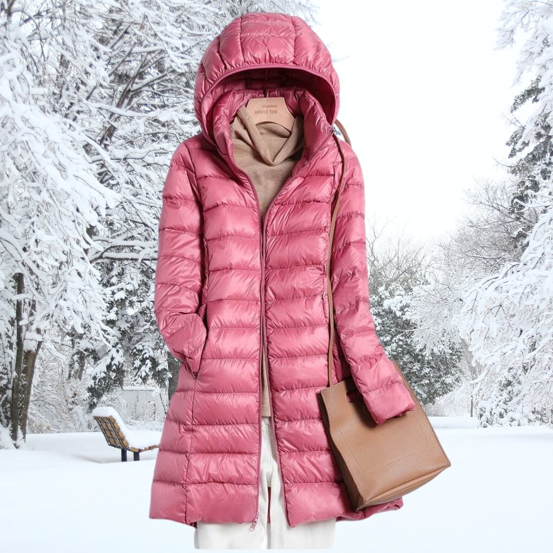Oversized Steppmantel mit Kapuze für Damen - Rosa