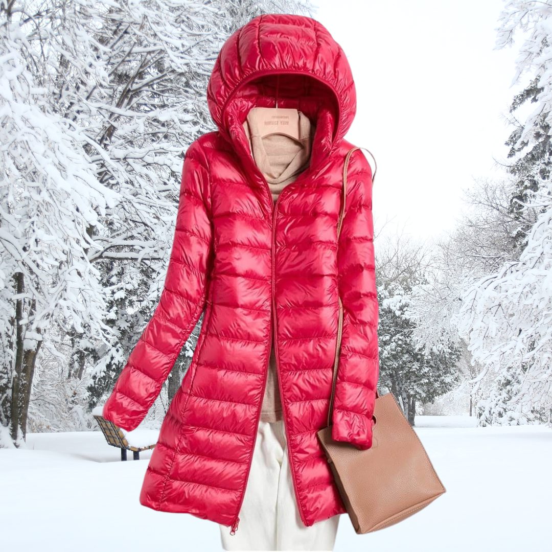 Oversized Steppmantel mit Kapuze für Damen - Rot