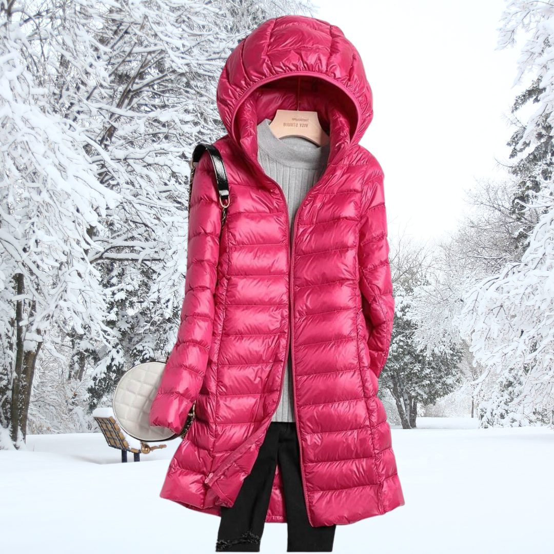 Oversized Steppmantel mit Kapuze für Damen - Fuchsia