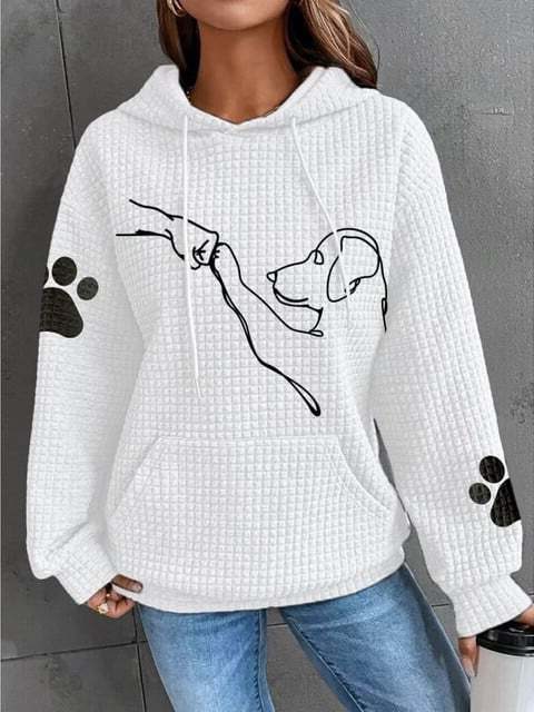Damen Kapuzenpullover mit Rundhals und Langen Ärmeln - Weiss