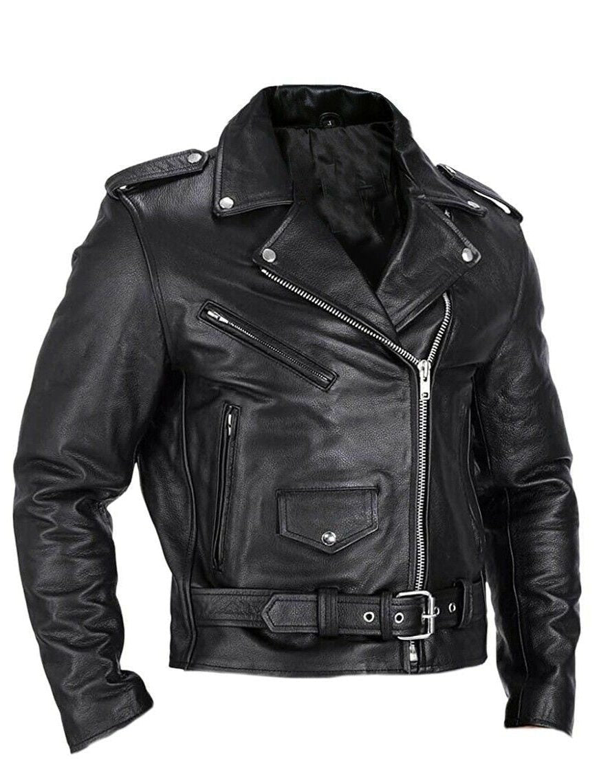 Herren Slim Fit Motorradjacke mit Stehkragen - Schwarz