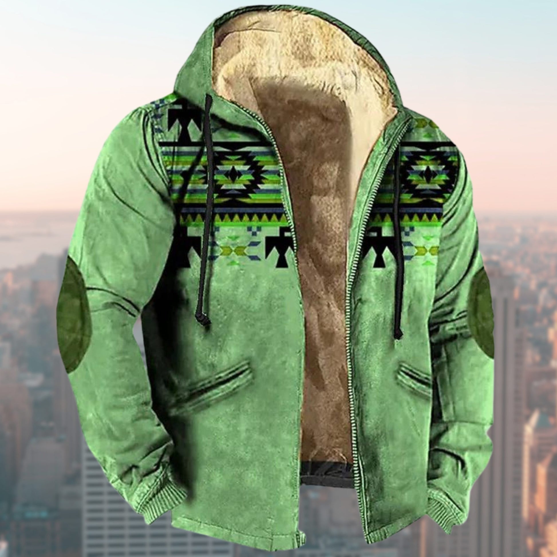 Herren Kapuzenjacke mit Tribal Print und Sherpa-Futter - View 10