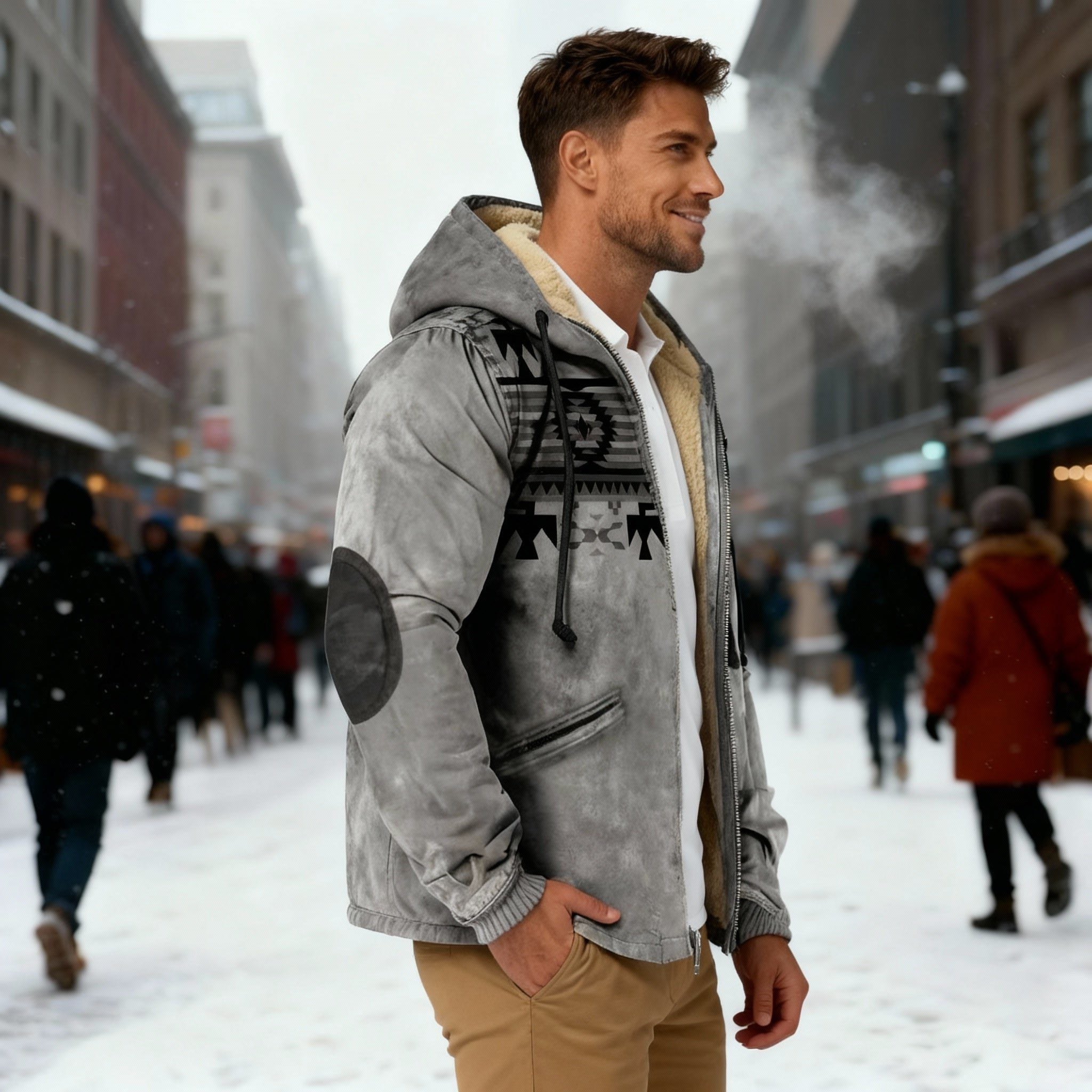 Herren Kapuzenjacke mit Tribal Print und Sherpa-Futter - View 2