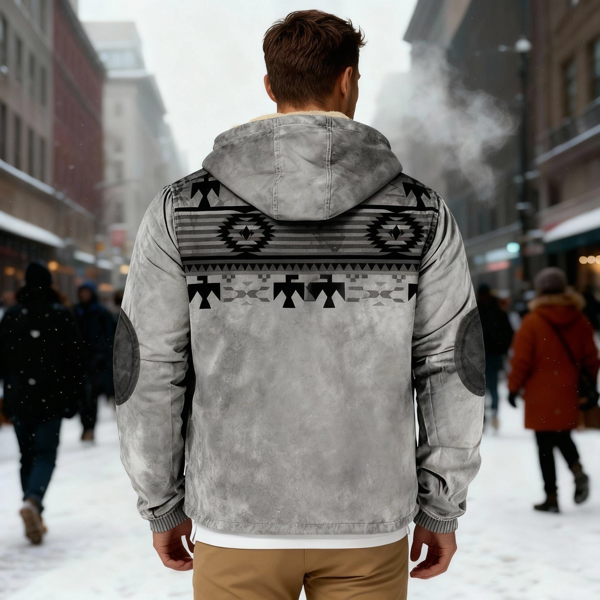 Herren Kapuzenjacke mit Tribal Print und Sherpa-Futter - View 3