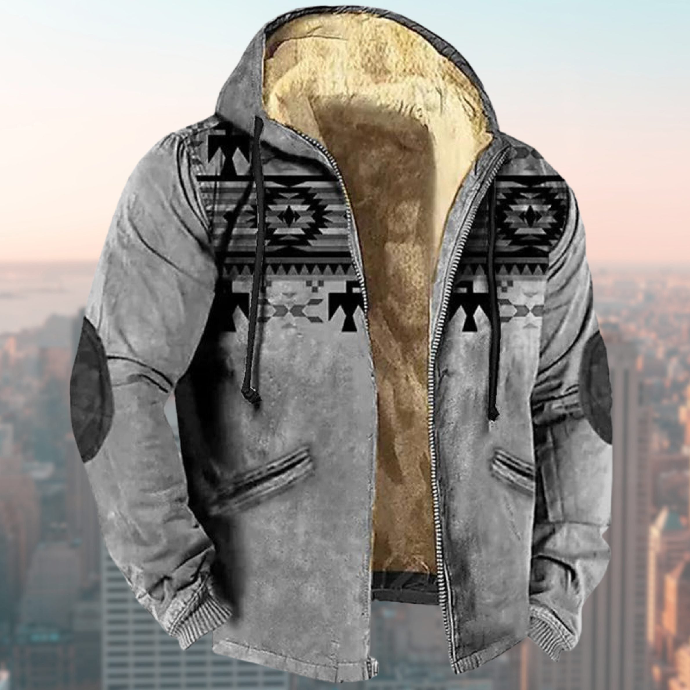 Herren Kapuzenjacke mit Tribal Print und Sherpa-Futter - View 7