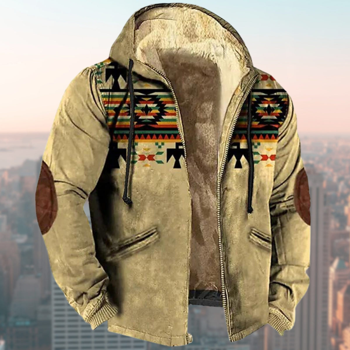 Herren Kapuzenjacke mit Tribal Print und Sherpa-Futter - View 8
