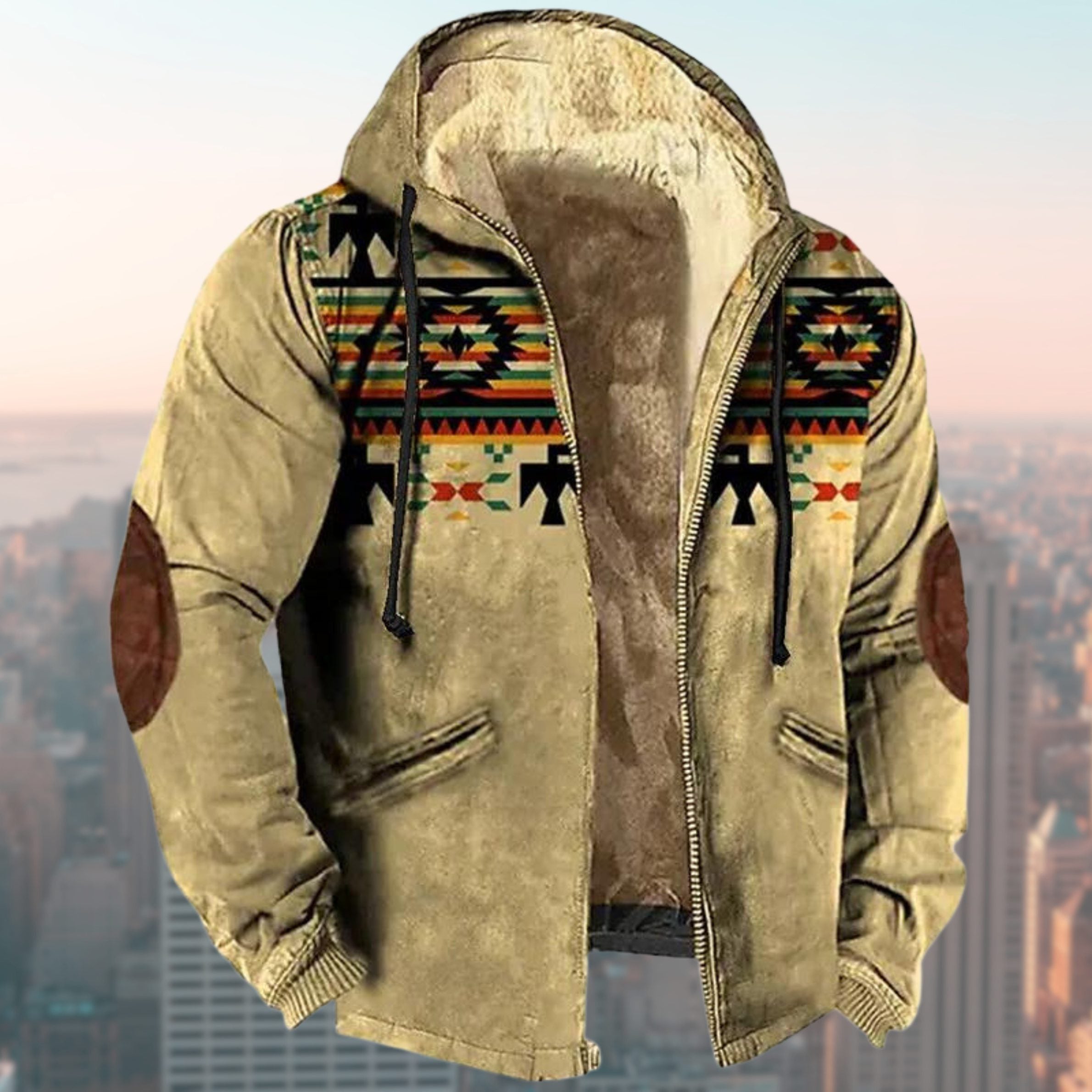 Herren Kapuzenjacke mit Tribal Print und Sherpa-Futter - View 8