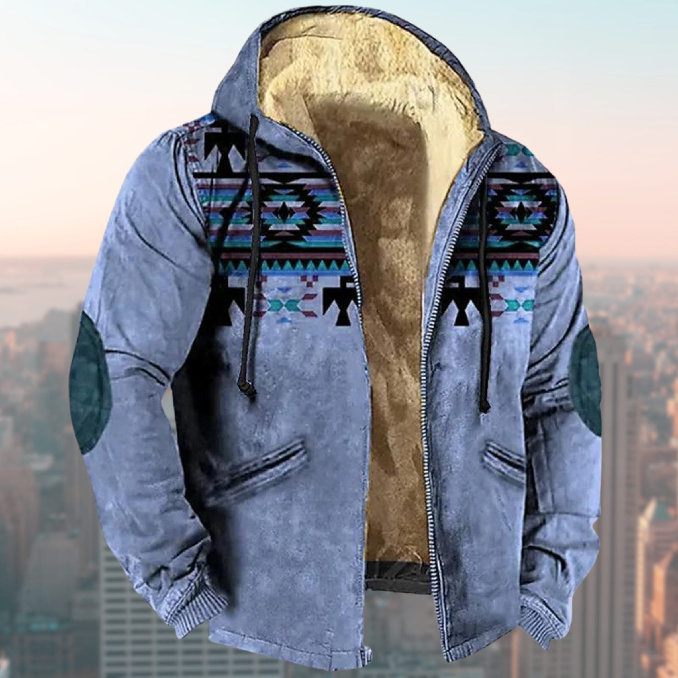 Herren Kapuzenjacke mit Tribal Print und Sherpa-Futter - View 9