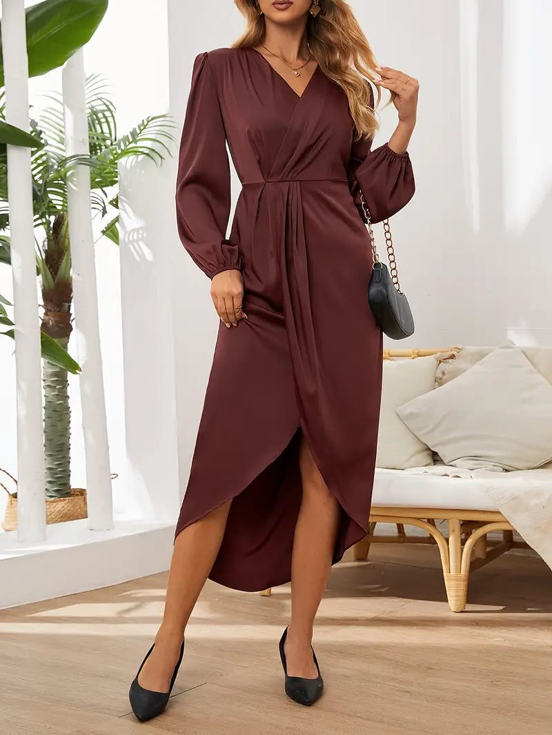 Damen Midikleid mit Wickelform und Lange Ärmel - View 3