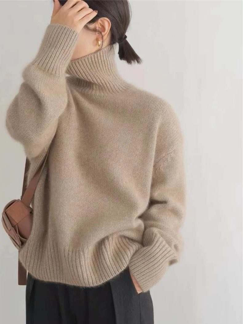 Damen Rollkragen Strickpullover Oversize