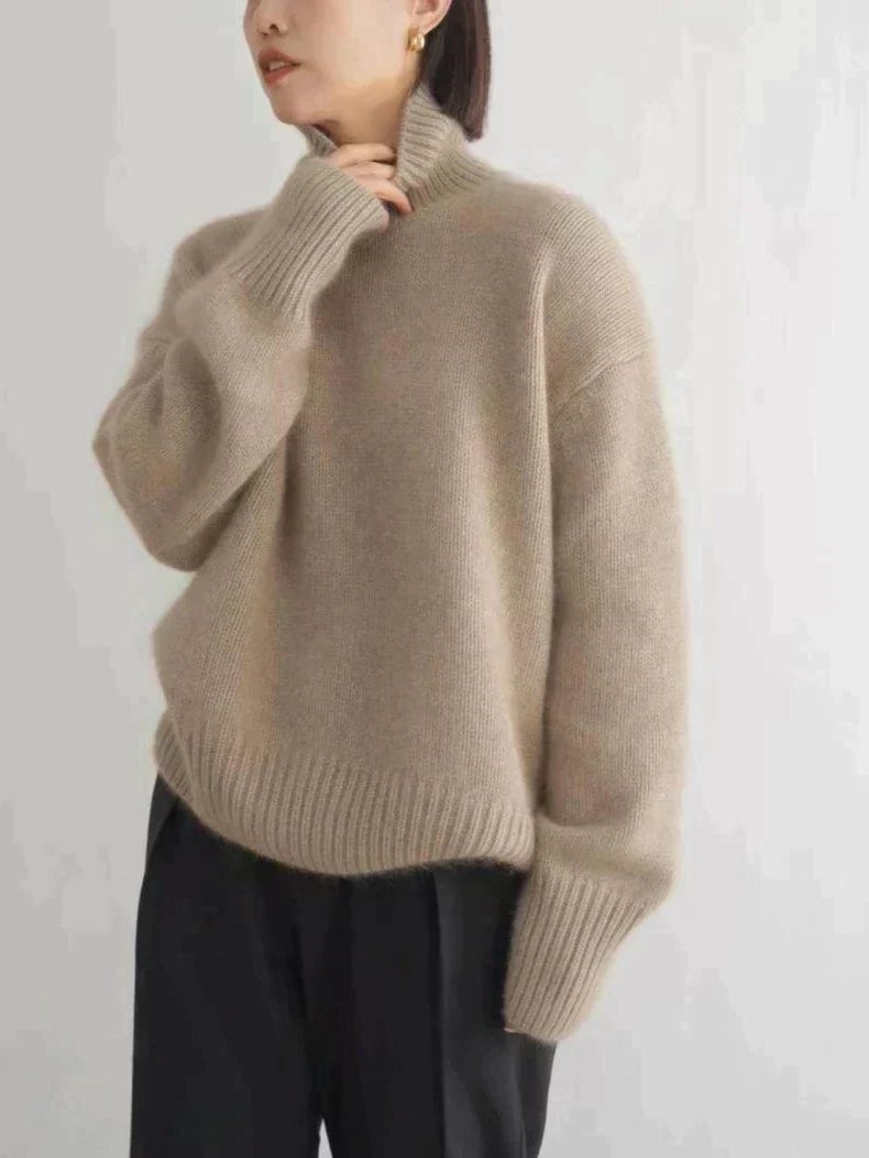 Damen Rollkragen Strickpullover Oversize - Khaki