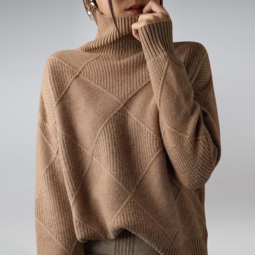 Damen Rollkragenpullover aus Rippstrick - Braun