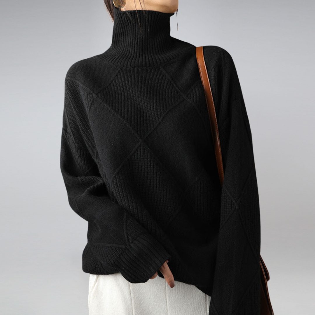 Damen Rollkragenpullover aus Rippstrick - Schwarz