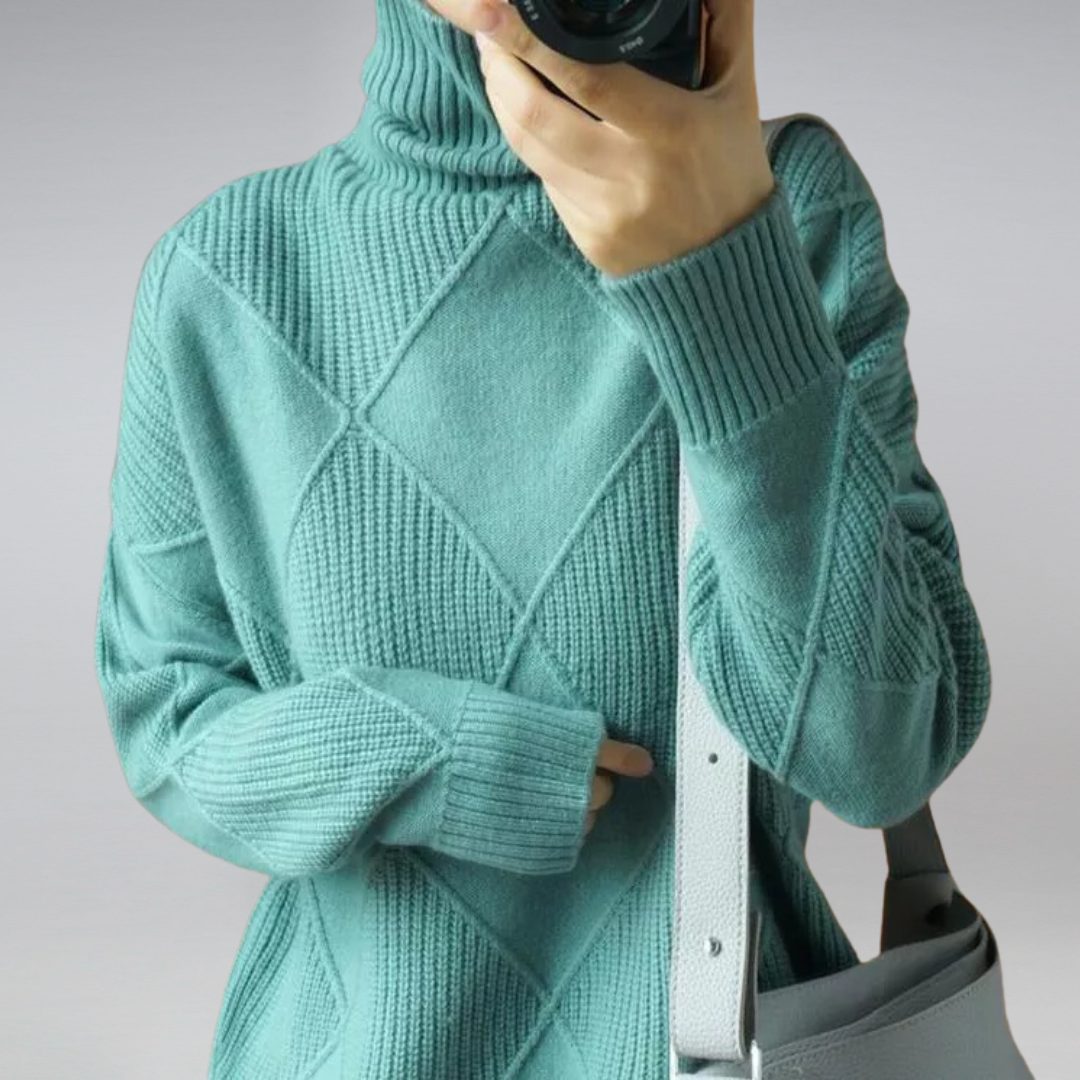 Damen Rollkragenpullover aus Rippstrick - Türkis