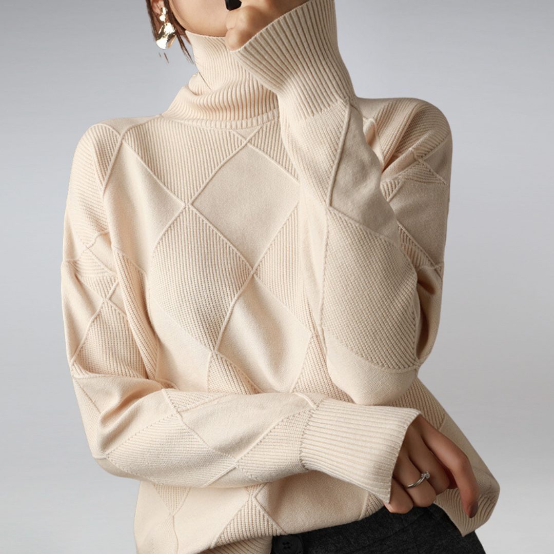 Damen Rollkragenpullover aus Rippstrick - Beige