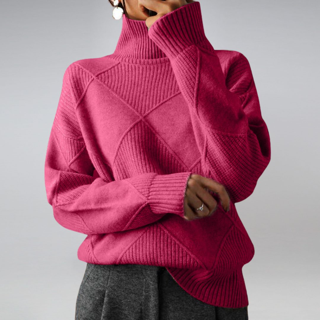 Damen Rollkragenpullover aus Rippstrick - Rosa